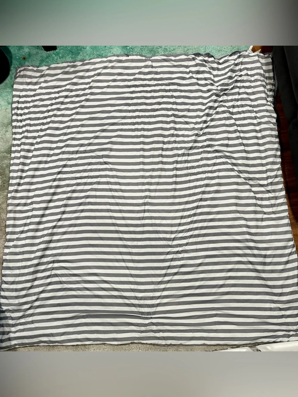 Cute Dinosaur Stripe Kids Comforter in Gray, Green & Blue